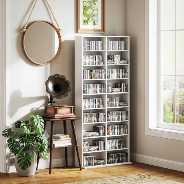 Cd dvd blueray rek cd standaard voor maximaal 640 cds of 360 dvds of 430 blurays opslag boekenrek mediarek voor de woonkamer 78,5 x 24 x 175 cm wit 10