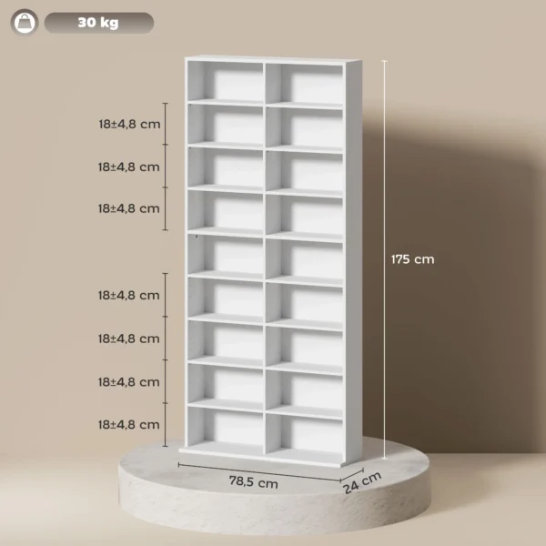 Cd dvd blueray rek cd standaard voor maximaal 640 cds of 360 dvds of 430 blurays opslag boekenrek mediarek voor de woonkamer 78,5 x 24 x 175 cm wit 4