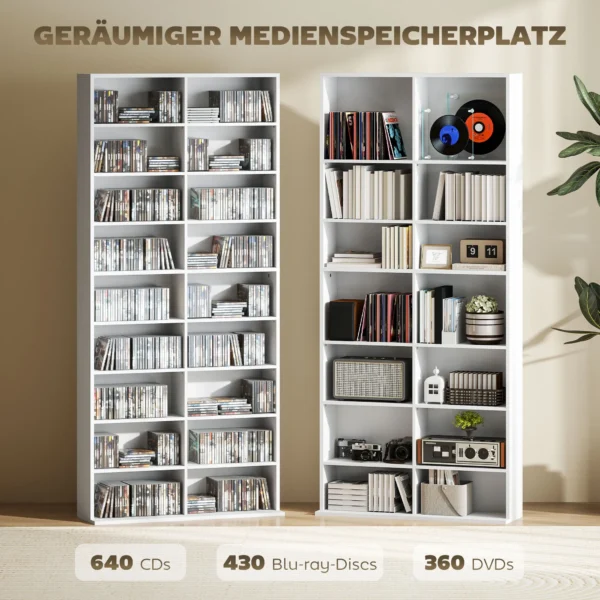 Cd dvd blueray rek cd standaard voor maximaal 640 cds of 360 dvds of 430 blurays opslag boekenrek mediarek voor de woonkamer 78,5 x 24 x 175 cm wit 5
