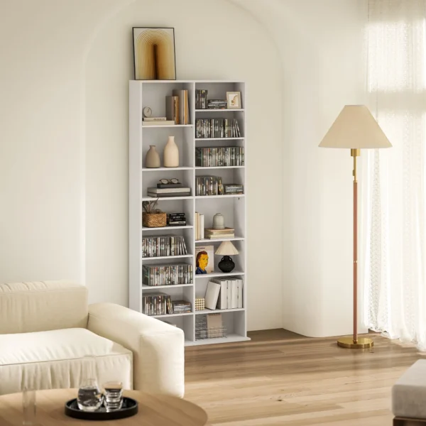 Cd dvd blueray rek cd standaard voor maximaal 640 cds of 360 dvds of 430 blurays opslag boekenrek mediarek voor de woonkamer 78,5 x 24 x 175 cm wit 9
