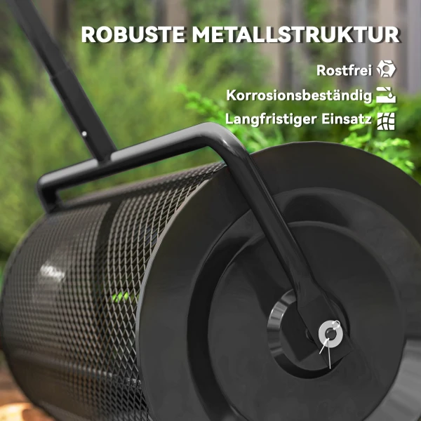 Compoststrooier 300l 61x40cm meststrooier gazon tuin tuinstrooier met t handvat gaasmand metaal zaadstrooier veenmosstrooier grasstrooier grasverzorging voor compost, mest meststof zaad zwart 8