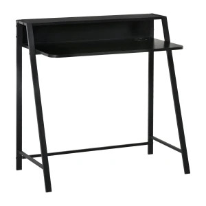 Computertafel stijlvolle bureau met opbergruimte en kabelbeheer, metaal zwart 84x45x85cm voor thuis kantoor en werkkamer 1