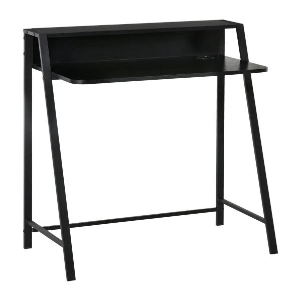 Computertafel stijlvolle bureau met opbergruimte en kabelbeheer, metaal zwart 84x45x85cm voor thuis kantoor en werkkamer 1
