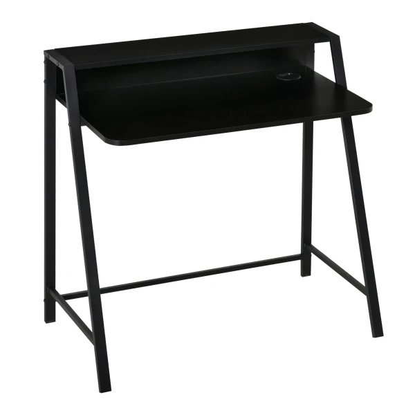 Computertafel stijlvolle bureau met opbergruimte en kabelbeheer, metaal zwart 84x45x85cm voor thuis kantoor en werkkamer 10