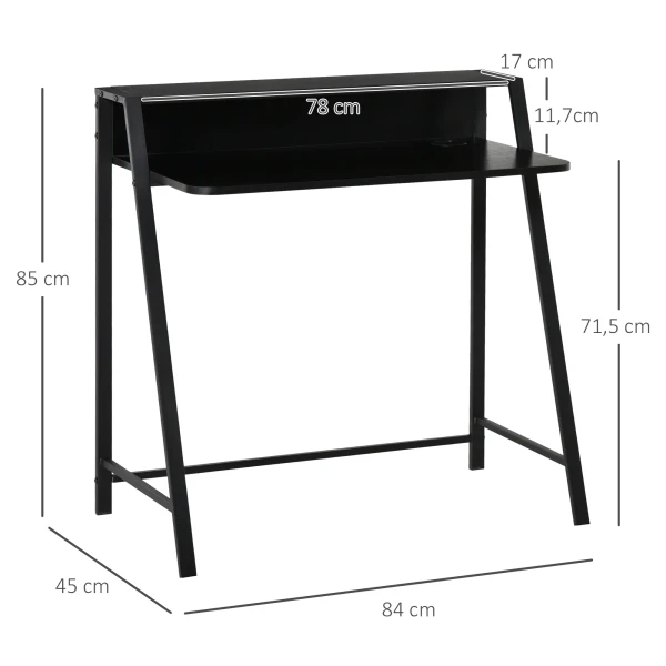 Computertafel stijlvolle bureau met opbergruimte en kabelbeheer, metaal zwart 84x45x85cm voor thuis kantoor en werkkamer 4
