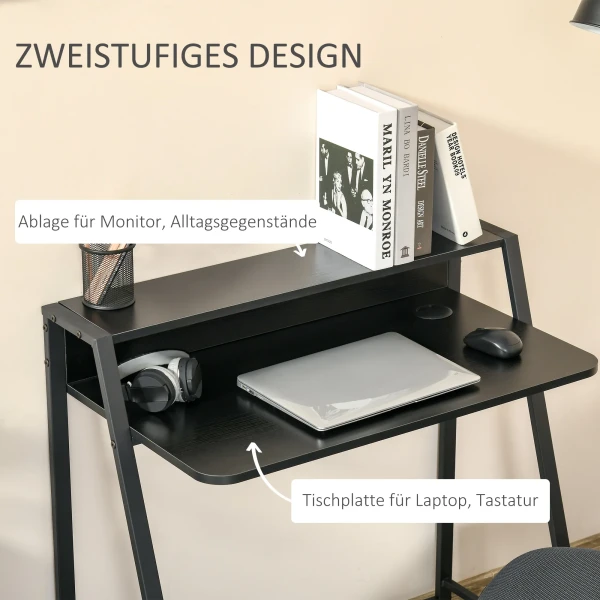 Computertafel stijlvolle bureau met opbergruimte en kabelbeheer, metaal zwart 84x45x85cm voor thuis kantoor en werkkamer 5