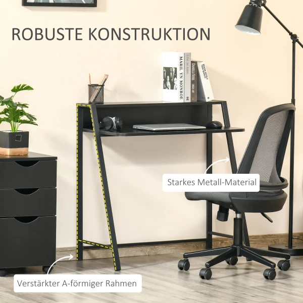 Computertafel stijlvolle bureau met opbergruimte en kabelbeheer, metaal zwart 84x45x85cm voor thuis kantoor en werkkamer 6