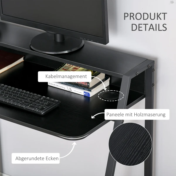Computertafel stijlvolle bureau met opbergruimte en kabelbeheer, metaal zwart 84x45x85cm voor thuis kantoor en werkkamer 7