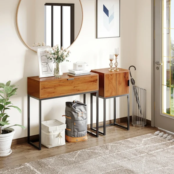 Console tafel gangtafel met kast in industrieel ontwerp, bijzettafel, staal, natuur, 40x30x76 cm 2
