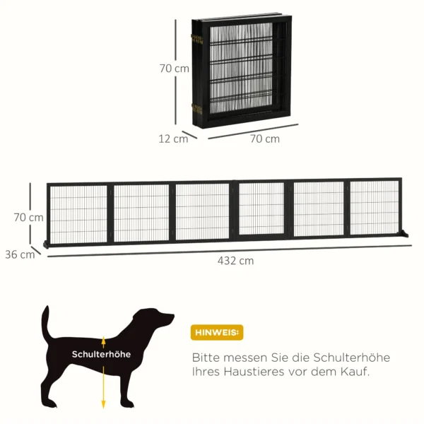 Deurbeschermingshek, afscheidingshek voor honden, beschermingshek, hondenhek, veiligheidsdeur, tweerichtingsvouwen, dennenhout, 432x36x70cm 4