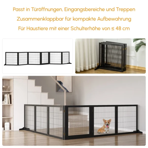 Deurbeschermingshek, afscheidingshek voor honden, beschermingshek, hondenhek, veiligheidsdeur, tweerichtingsvouwen, dennenhout, 432x36x70cm 5