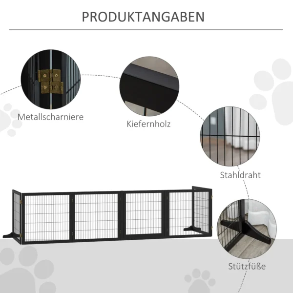 Deurbeschermingshek, afscheidingshek voor honden, beschermingshek, hondenhek, veiligheidsdeur, tweerichtingsvouwen, dennenhout, 432x36x70cm 9