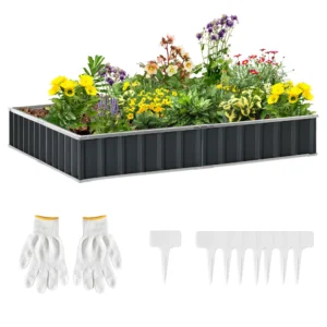 Diy stalen verhoogd tuinbed in t vorm met plantenlabels & handschoenen, donkergrijs voor eenvoudig tuinieren 1