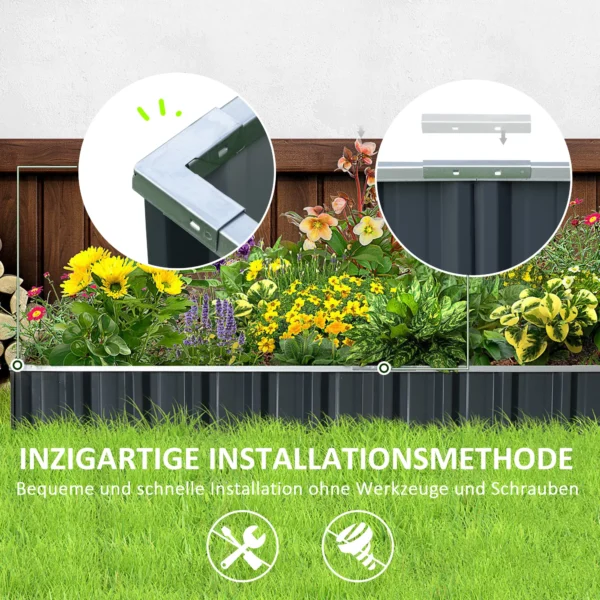 Diy stalen verhoogd tuinbed in t vorm met plantenlabels & handschoenen, donkergrijs voor eenvoudig tuinieren 6