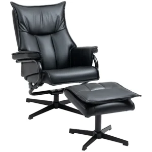 Draaibare fauteuil met ligfunctie relaxfauteuil tv fauteuil met kruk kantelbare rugleuning kunstleer staal zwart 1