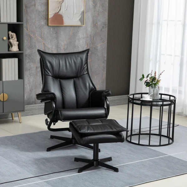 Draaibare fauteuil met ligfunctie relaxfauteuil tv fauteuil met kruk kantelbare rugleuning kunstleer staal zwart 2
