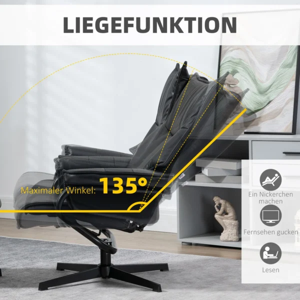 Draaibare fauteuil met ligfunctie relaxfauteuil tv fauteuil met kruk kantelbare rugleuning kunstleer staal zwart 5
