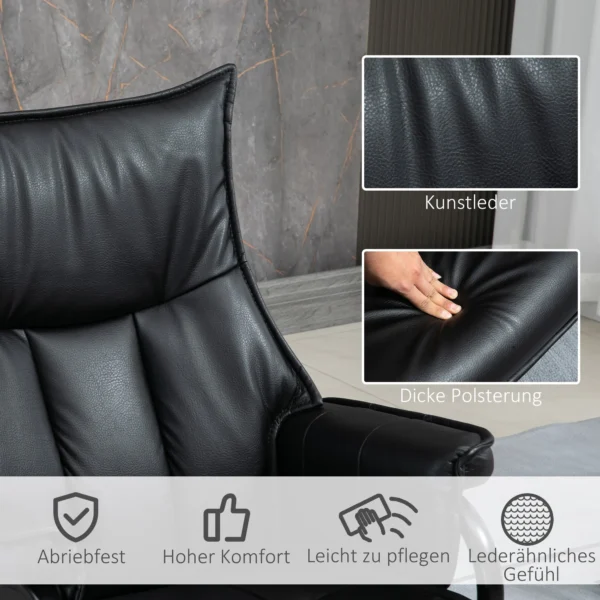 Draaibare fauteuil met ligfunctie relaxfauteuil tv fauteuil met kruk kantelbare rugleuning kunstleer staal zwart 6