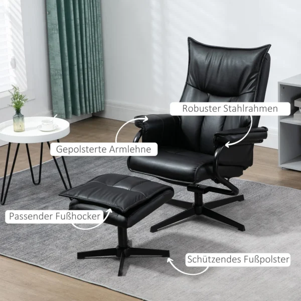Draaibare fauteuil met ligfunctie relaxfauteuil tv fauteuil met kruk kantelbare rugleuning kunstleer staal zwart 8