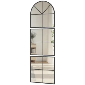 Driedelige wandspiegel, boogvormige spiegel met metalen frame, decoratieve hangspiegel, vensterspiegel voor badkamer woonkamer zwart 1