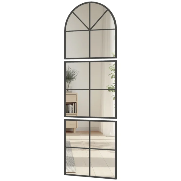 Driedelige wandspiegel, boogvormige spiegel met metalen frame, decoratieve hangspiegel, vensterspiegel voor badkamer woonkamer zwart 1