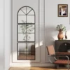 Driedelige wandspiegel, boogvormige spiegel met metalen frame, decoratieve hangspiegel, vensterspiegel voor badkamer woonkamer zwart 10