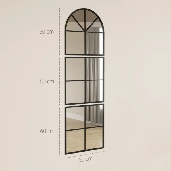Driedelige wandspiegel, boogvormige spiegel met metalen frame, decoratieve hangspiegel, vensterspiegel voor badkamer woonkamer zwart 4