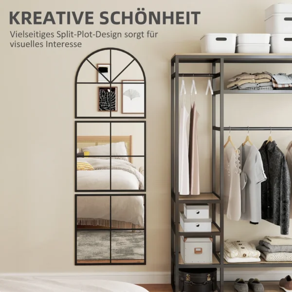 Driedelige wandspiegel, boogvormige spiegel met metalen frame, decoratieve hangspiegel, vensterspiegel voor badkamer woonkamer zwart 5
