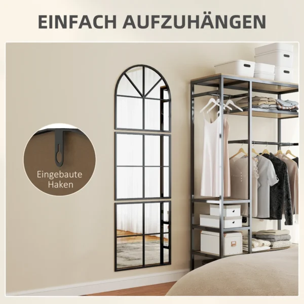 Driedelige wandspiegel, boogvormige spiegel met metalen frame, decoratieve hangspiegel, vensterspiegel voor badkamer woonkamer zwart 6