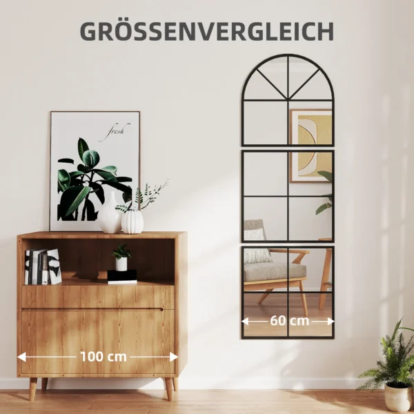 Driedelige wandspiegel, boogvormige spiegel met metalen frame, decoratieve hangspiegel, vensterspiegel voor badkamer woonkamer zwart 8
