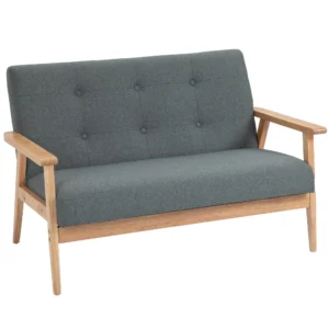 Dubbelbank loveseat 2 zits met bekleding compact ontwerp van linnen en rubberhout grijs 115x66,5x73cm voor woonkamer 1