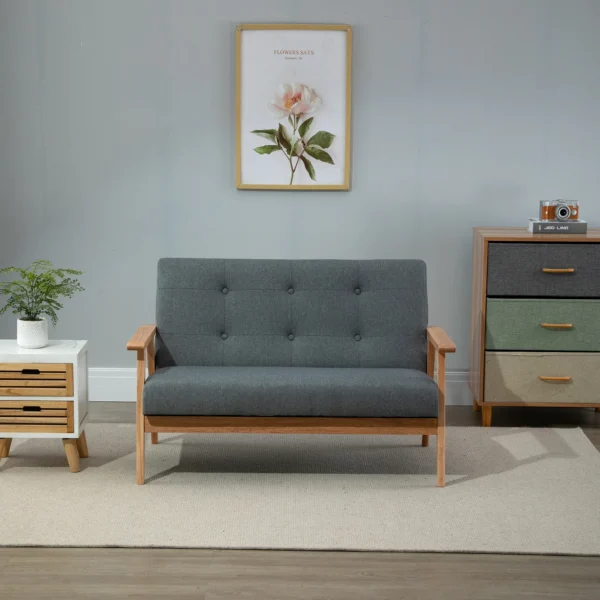Dubbelbank loveseat 2 zits met bekleding compact ontwerp van linnen en rubberhout grijs 115x66,5x73cm voor woonkamer 2