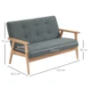 Dubbelbank loveseat 2 zits met bekleding compact ontwerp van linnen en rubberhout grijs 115x66,5x73cm voor woonkamer 4