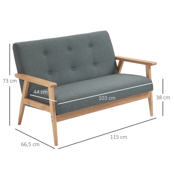 Dubbelbank loveseat 2 zits met bekleding compact ontwerp van linnen en rubberhout grijs 115x66,5x73cm voor woonkamer 4
