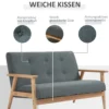 Dubbelbank loveseat 2 zits met bekleding compact ontwerp van linnen en rubberhout grijs 115x66,5x73cm voor woonkamer 5