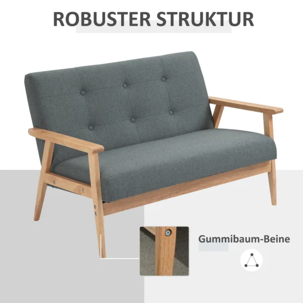 Dubbelbank loveseat 2 zits met bekleding compact ontwerp van linnen en rubberhout grijs 115x66,5x73cm voor woonkamer 6