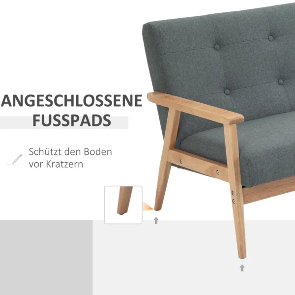 Dubbelbank loveseat 2 zits met bekleding compact ontwerp van linnen en rubberhout grijs 115x66,5x73cm voor woonkamer 7