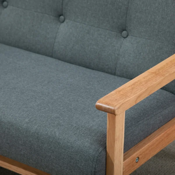 Dubbelbank loveseat 2 zits met bekleding compact ontwerp van linnen en rubberhout grijs 115x66,5x73cm voor woonkamer 8