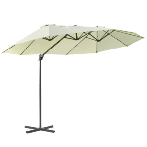 Dubbele parasol hangparasol dubbele scherm met kruk verstelbare tuinparasol zonwering metaal crèmewit 440 x 270 x 250 cm 1