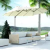 Dubbele parasol hangparasol dubbele scherm met kruk verstelbare tuinparasol zonwering metaal crèmewit 440 x 270 x 250 cm 2