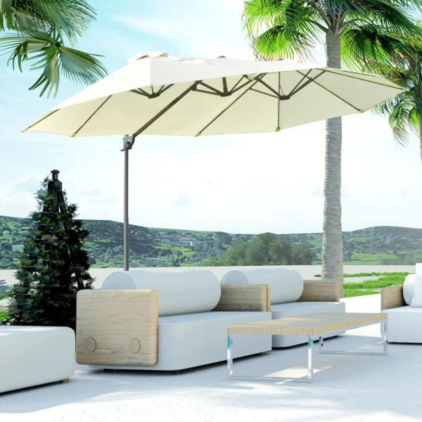 Dubbele parasol hangparasol dubbele scherm met kruk verstelbare tuinparasol zonwering metaal crèmewit 440 x 270 x 250 cm 2