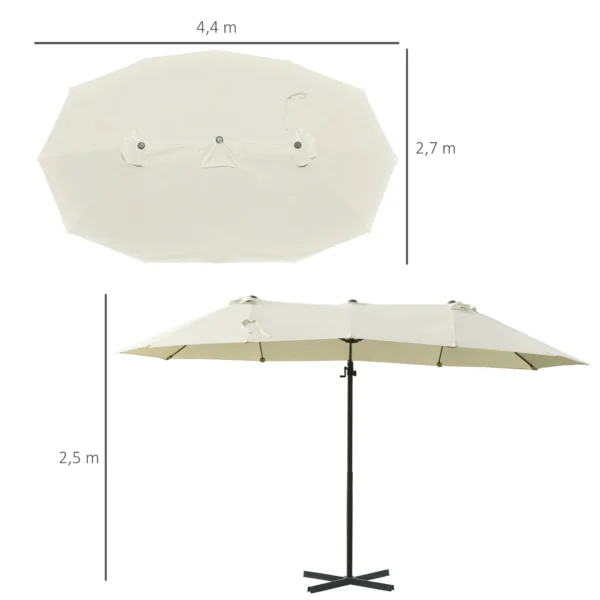 Dubbele parasol hangparasol dubbele scherm met kruk verstelbare tuinparasol zonwering metaal crèmewit 440 x 270 x 250 cm 4