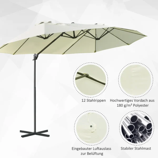 Dubbele parasol hangparasol dubbele scherm met kruk verstelbare tuinparasol zonwering metaal crèmewit 440 x 270 x 250 cm 6