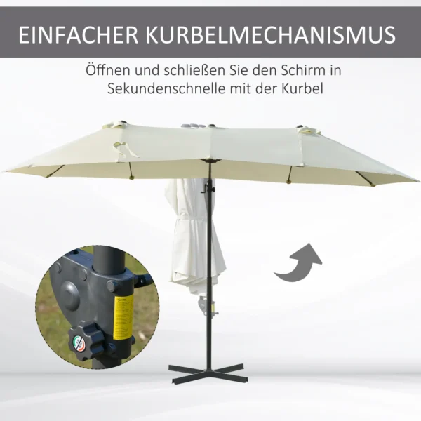 Dubbele parasol hangparasol dubbele scherm met kruk verstelbare tuinparasol zonwering metaal crèmewit 440 x 270 x 250 cm 7