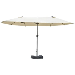 Dubbele tuinparasol terrasparasol met handzwengel en parasolvoet, ovaal 460 x 270 x 240 cm in crèmewit 1