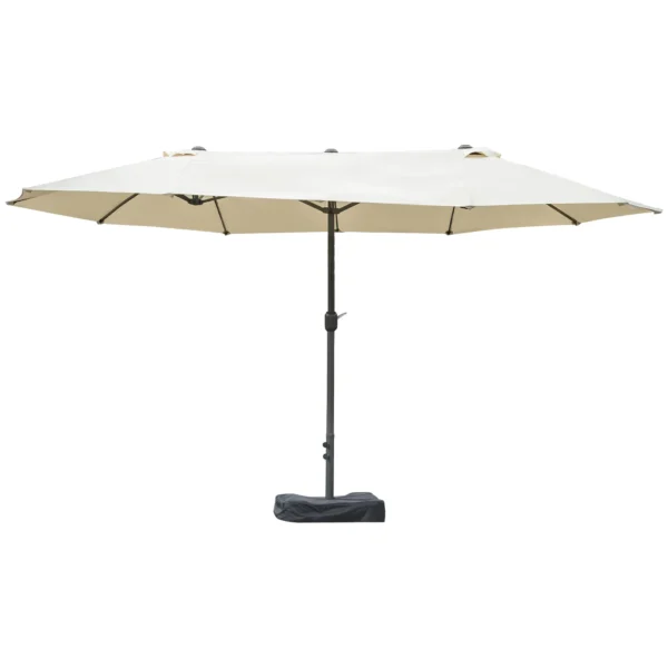 Dubbele tuinparasol terrasparasol met handzwengel en parasolvoet, ovaal 460 x 270 x 240 cm in crèmewit 1