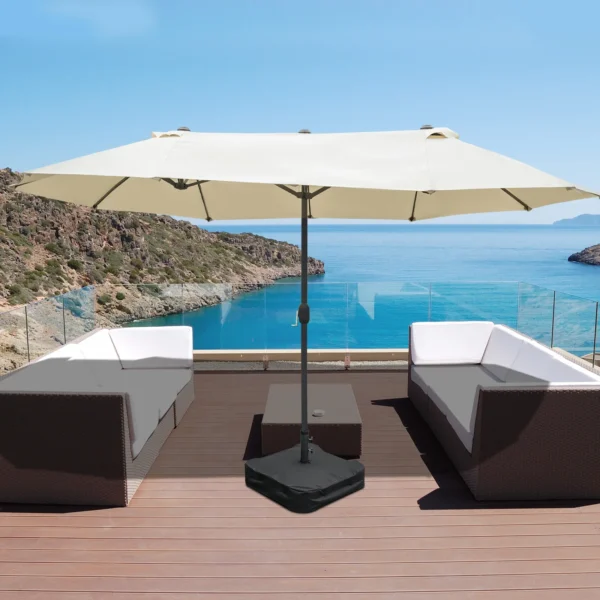 Dubbele tuinparasol terrasparasol met handzwengel en parasolvoet, ovaal 460 x 270 x 240 cm in crèmewit 2