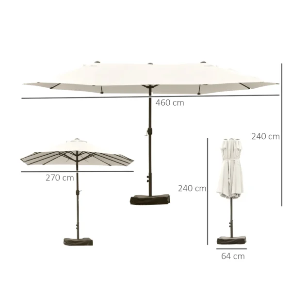 Dubbele tuinparasol terrasparasol met handzwengel en parasolvoet, ovaal 460 x 270 x 240 cm in crèmewit 4