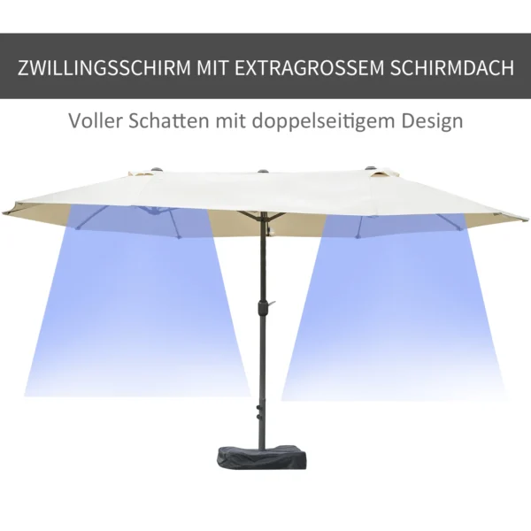 Dubbele tuinparasol terrasparasol met handzwengel en parasolvoet, ovaal 460 x 270 x 240 cm in crèmewit 5