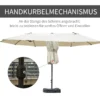 Dubbele tuinparasol terrasparasol met handzwengel en parasolvoet, ovaal 460 x 270 x 240 cm in crèmewit 6